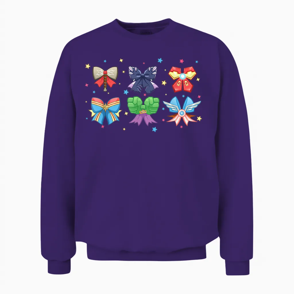 Marvel Avengers Team Coquette Style Cute Fashion Bows Unisex Sweatshirt in Purple