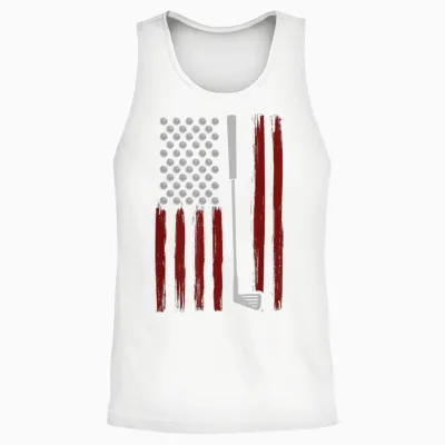 Retro American Flag Golf Golfer Funny Golf Club Golfing Unisex Tank Top - White