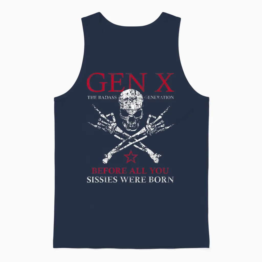 X Generation Before All You Sissie Were Born Skull Rock Hand Unisex Tank Top in Navy