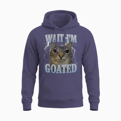 Wait I'm Goated Cat Silly Funny Cat Meme Men Women Graphic Unisex Hoodie - Heather Sport Dark Navy