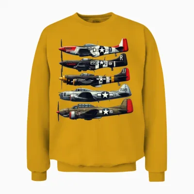 Ww2 Warplanes B-17 P51 Mustang F4u Corsair P40 Warhawk Unisex Sweatshirt - Gold