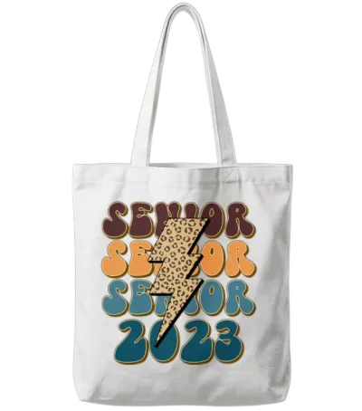 Retro Leopard Senior 2023 Tote Bags - White