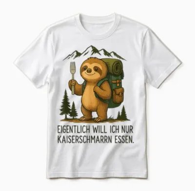 Süßes Faultier Kaiserschmarrn Lustiges Bergsteiger Wander Unisex T-Shirt - White