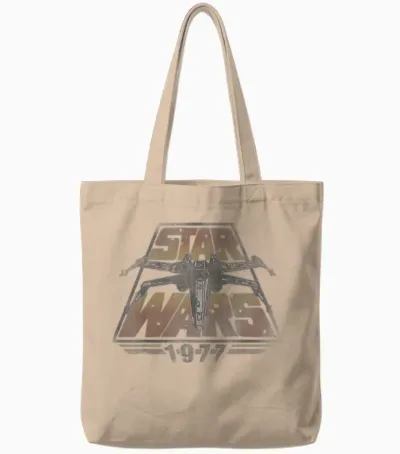 Star Wars X-Wing 1977 Retro Graphic T-Shirt, Grey, S Tote Bags - Natural
