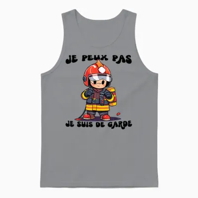 Je Peux Pas Je Suis De Garde Firefighters Gift Humour Fireman T-Shirt, White, S Unisex Tank Top - Sport Grey