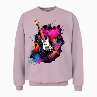 Electric Guitar T-Shirt for Men, Women and Children, Black Unisex Sweatshirt - Light Pink