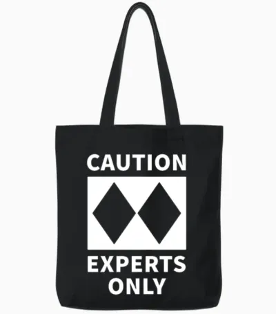 Double Black Diamond, Experts Only, Snowboard, Ski Tote Bags - Black