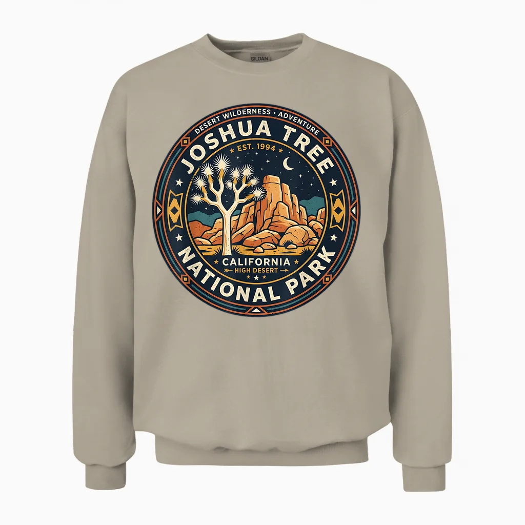 Badge Vintage Joshua Tree National Park California Unisex Sweatshirt in Sand
