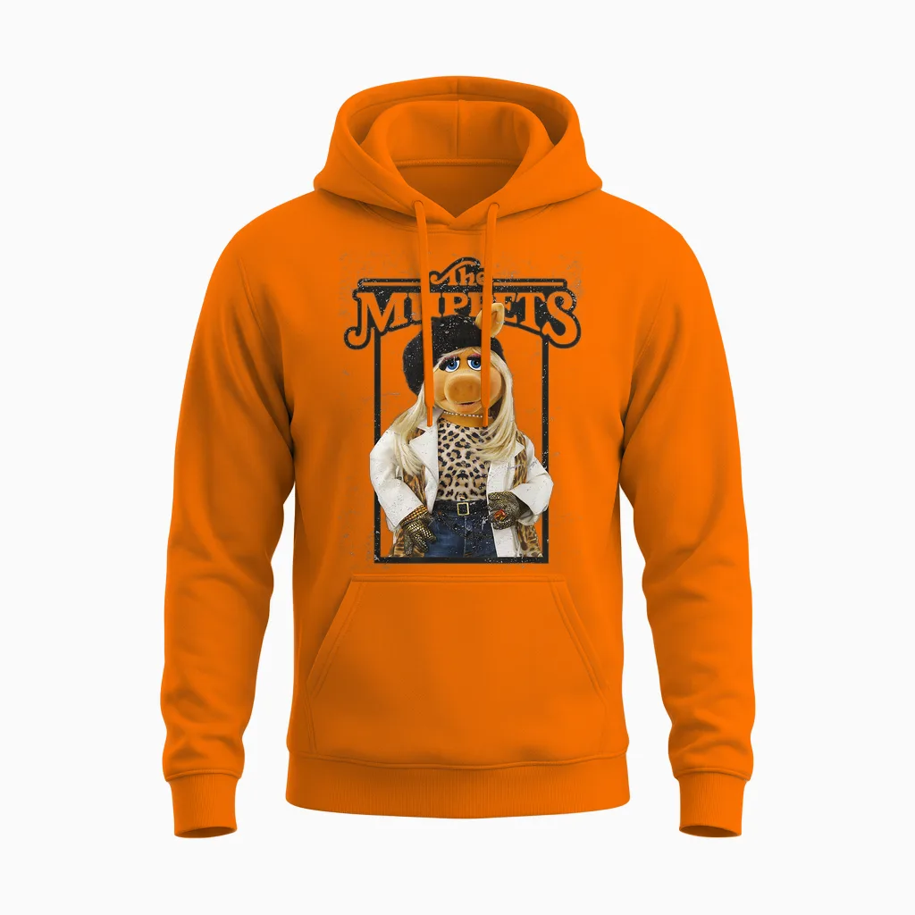 The Muppets Miss Piggy T-Shirt, White Unisex Hoodie in Safety Orange