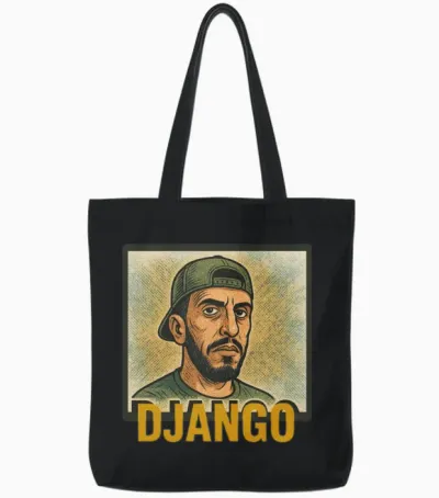 Urban Techno Django Illustration Tote Bags - Black