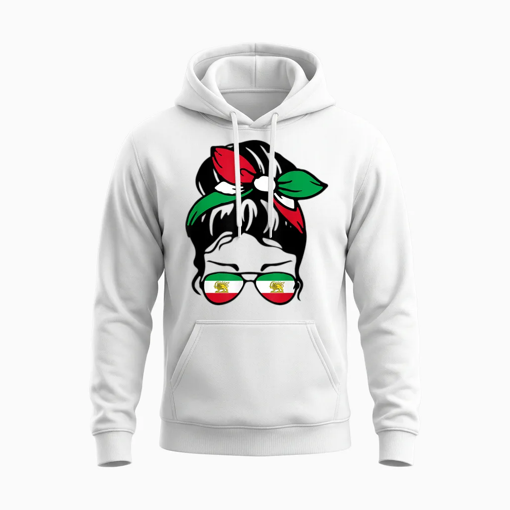 Patriotische Iran-Flagge, Iranisch, Niedlich, Unordentlich, Dutt, Mädchen, Mutter, Kinder Unisex Hoodie in White