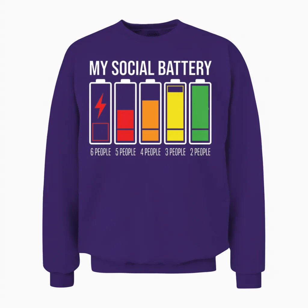 My Social Battery Low Energy Anti Social Introverti Manche Longue Unisex Sweatshirt in Purple