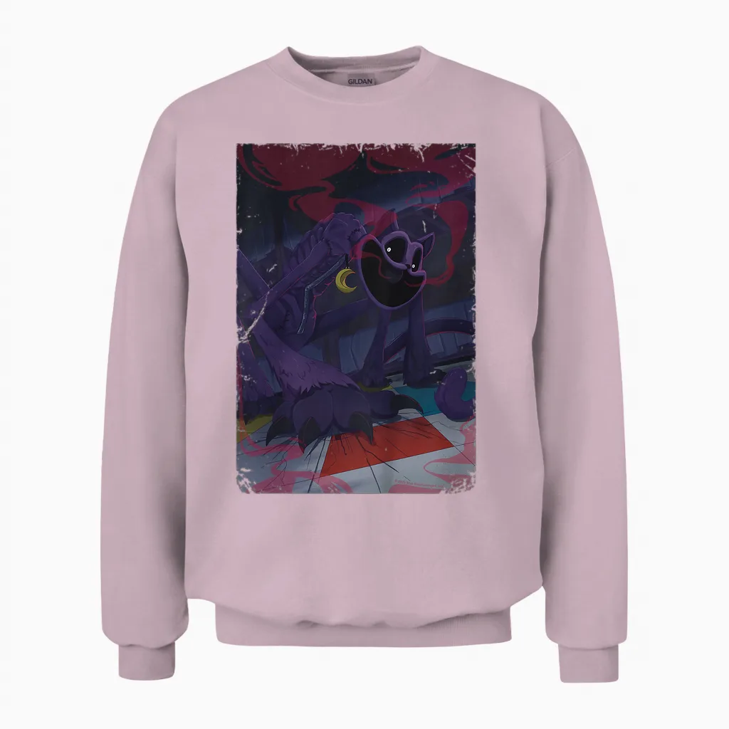 Kids Poppy Playtime Catnap Red Smoke Unisex Sweatshirt in Light Pink
