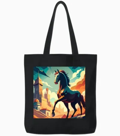 Horse War of Heroes Tote Bags - Black