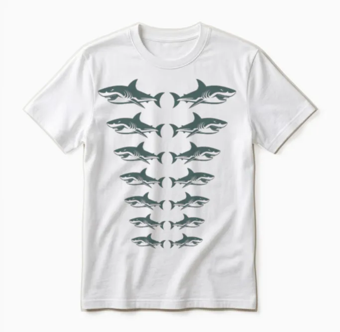 Shark Row Pattern Unisex T-Shirt in White