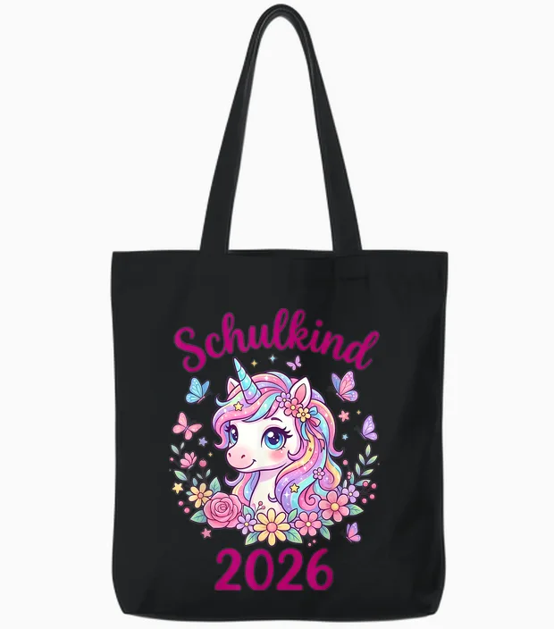 Schulkind 2026 Einhorn Einschulung Mädchen 1. Klasse Tote Bags in Black