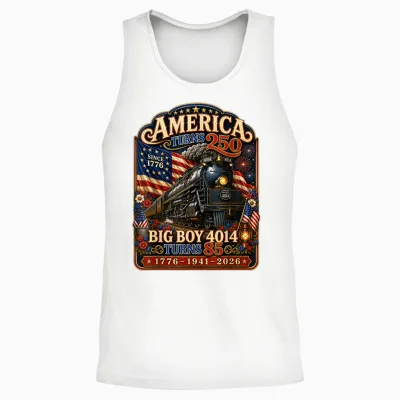 Big Boy 4014 Train Turns 85 America 250 Years 1776-1941-2026 Unisex Tank Top - White
