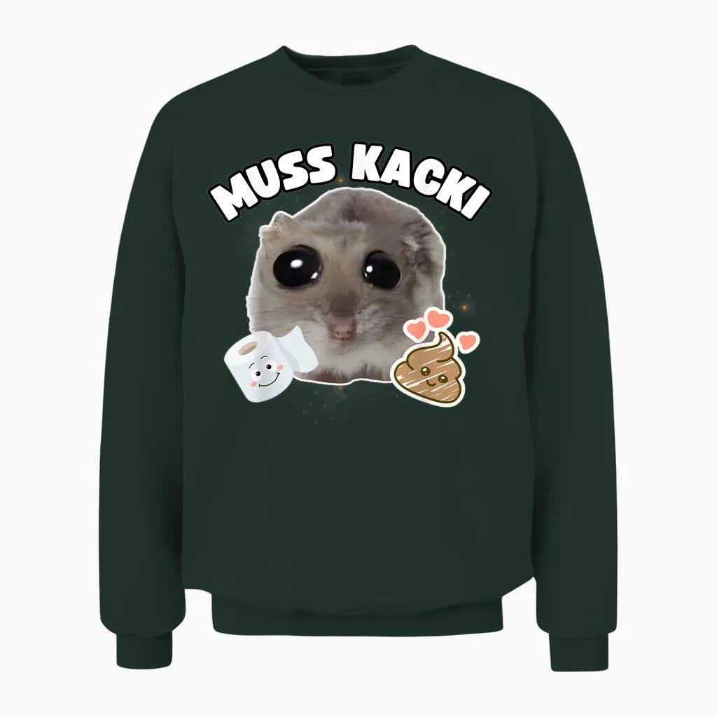 Must Kacki Funny Sad Hamster Cute Hamstie T-Shirt, Black Unisex Sweatshirt in Forest