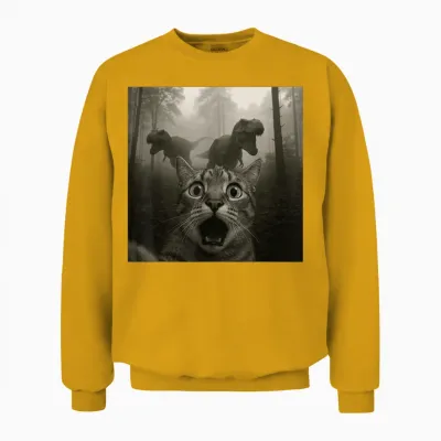 Cat Selfie with Rex Dinosaur Funny Cat Kids Men Women Unisex Sweatshirt - Gold