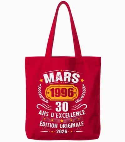 Vintage Mars 1996 Cadeau Anniversaire 30 Ans Homme Femme Tote Bags - Red