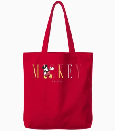 Disney Mens Classic Disney Mickey and Friends Mickey Mouse Est 1928 Simple Text T Shirt, Blue, Small Us Tote Bags - Red