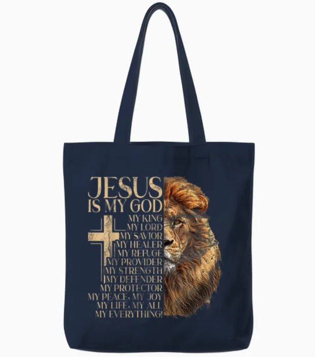 Unisex Adult T-Shirt - Black - Small - Short Sleeve - Classic - Crew Neck - Polyester 100% - Religious Symbol Design - Christians Tote Bags in Navy