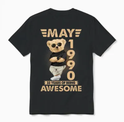 May 1990 33th 2023 33 Years of Being Unisex T-Shirt - Black