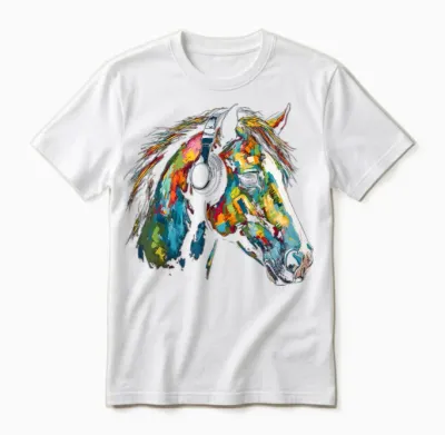 Horse Artwork Bunte Musik Tier Kopfhörer Pferd Unisex T-Shirt - White