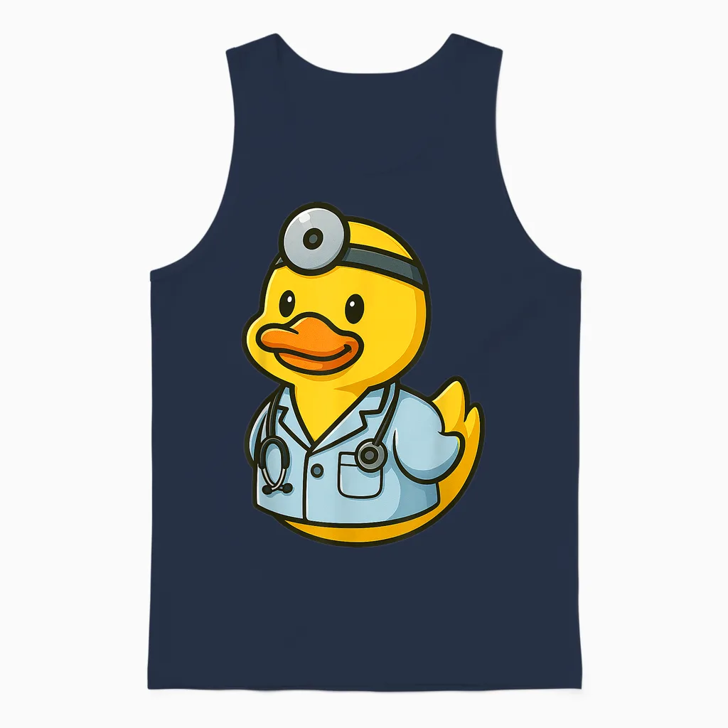 Gelbe Ente Doktor Tierliebhaber Zoo Jungen Mädchen Kinder Unisex Tank Top in Navy