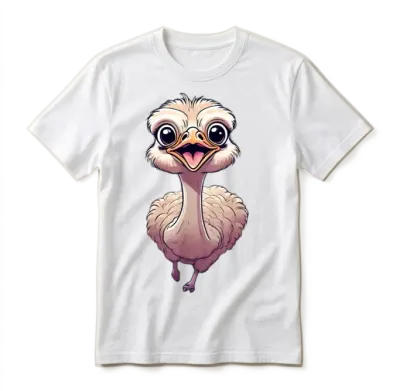 Cute Ostrich Run with Smiling Face Unisex T-Shirt - White