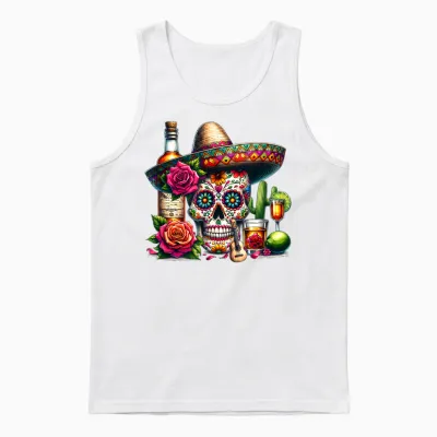 Mexican Skull Hat Tequila Guitar Cinco De Mayo Unisex Tank Top - White