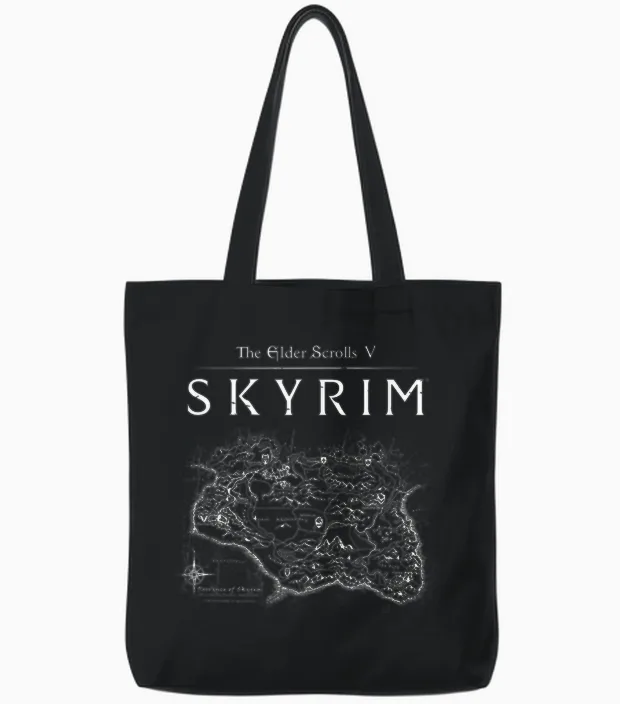 Skyrim Province Map Video Game Tote Bags in Black