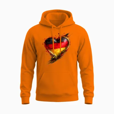 Deutschland T-Shirt Herz Mit Der Deutschen Flagge Germany Unisex Hoodie - Safety Orange
