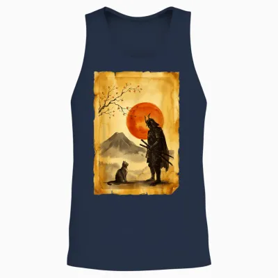 Chat Japonais Bushido Zen Mountain Artistic Japon Samourai Unisex Tank Top - Navy