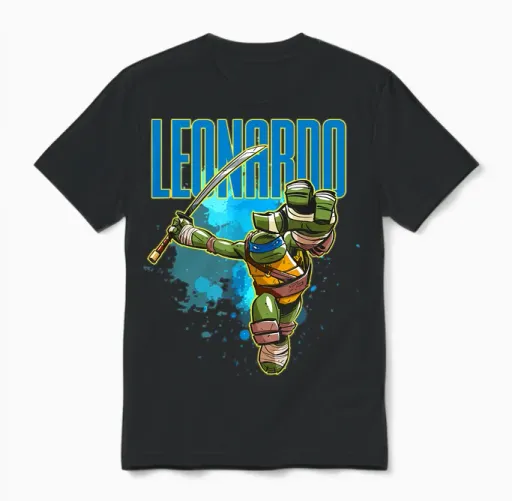 Leonardo - Blue Splatter Paint Unisex T-Shirt in Black