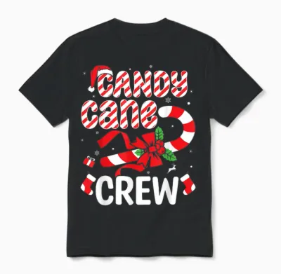 Candy Cane Crew - Funny Christmas Holiday Men Women Unisex T-Shirt - Black