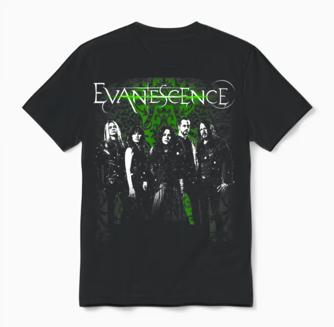 Evanescence Band Photo Green Unisex T-Shirt in Black