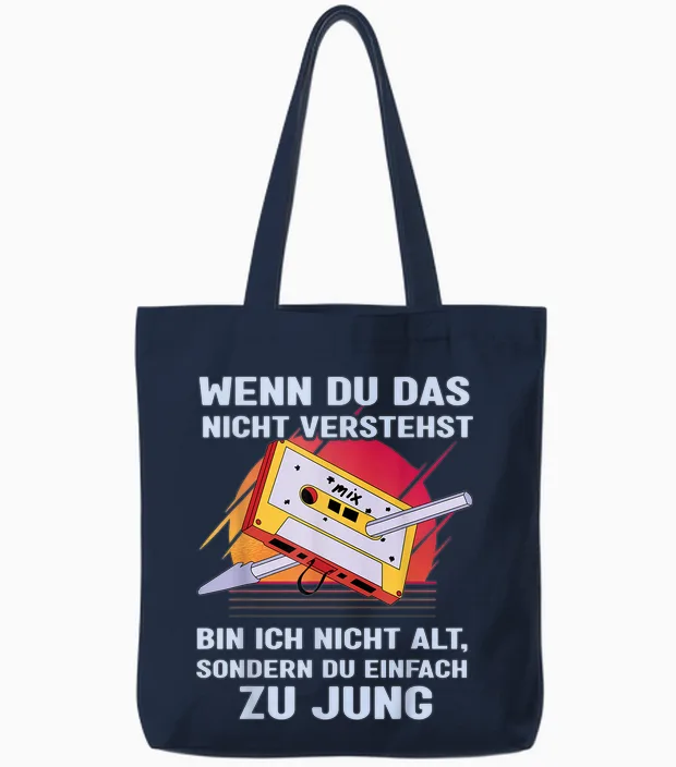 Funny Saying Band Salad 80s 90s Retro Cassette T-Shirt, Black Tote Bags in Navy