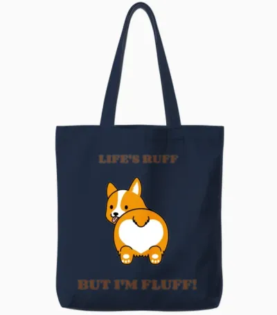 With a Lovely Graphic of a Fluffy Corgi 3494g 2 Tote Bags - Navy