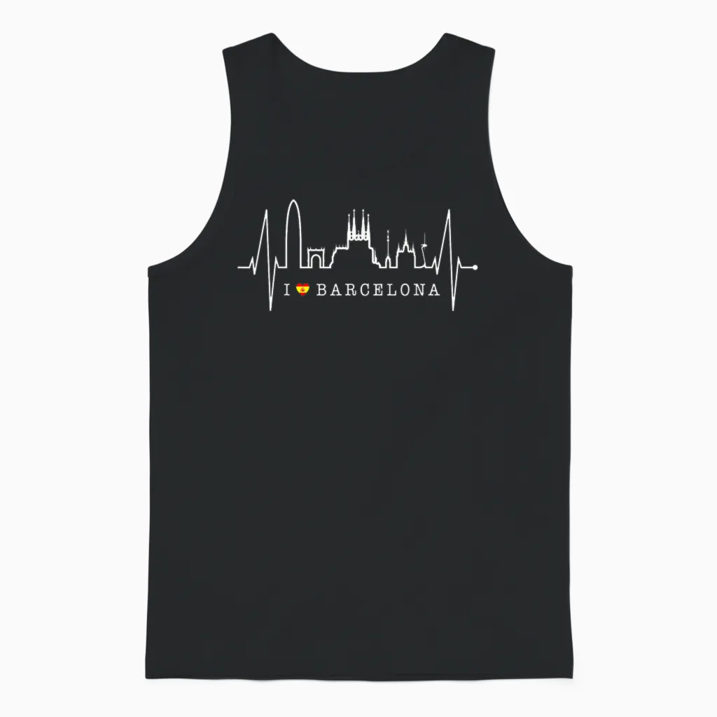 Barcelona Skyline Spanien Herzschlag Fan I Love Barcelona Unisex Tank Top in Black
