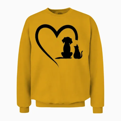 Dog Puppy Dog Cat Heart Dog Lover - Cat & Dog Unisex Sweatshirt - Gold