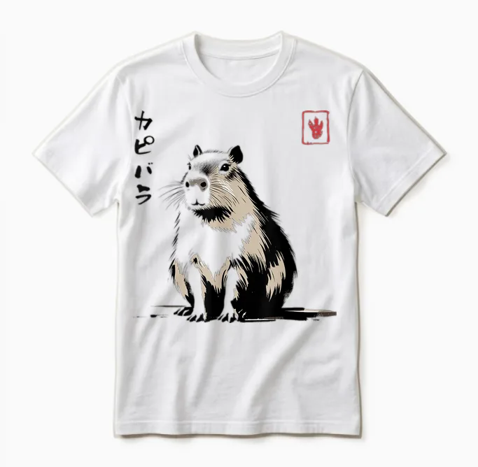 Kawaii Capybara Anime Japanese Streetwear Funny Capybara T-Shirt, White Unisex T-Shirt in White