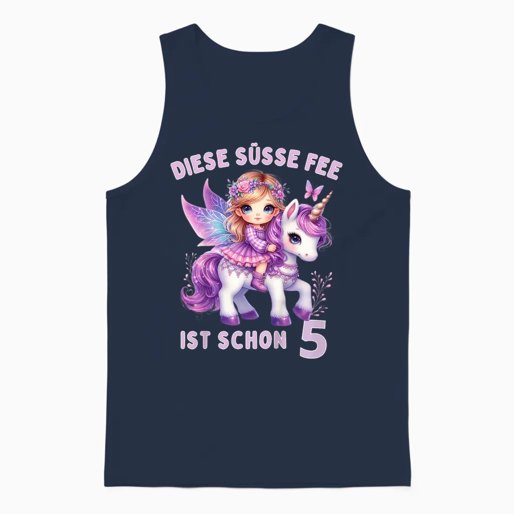 Geburtstag 5 Jahre Mädchen, Fee, Einhorn, 5. Geburtstag Feen Unisex Tank Top in Navy