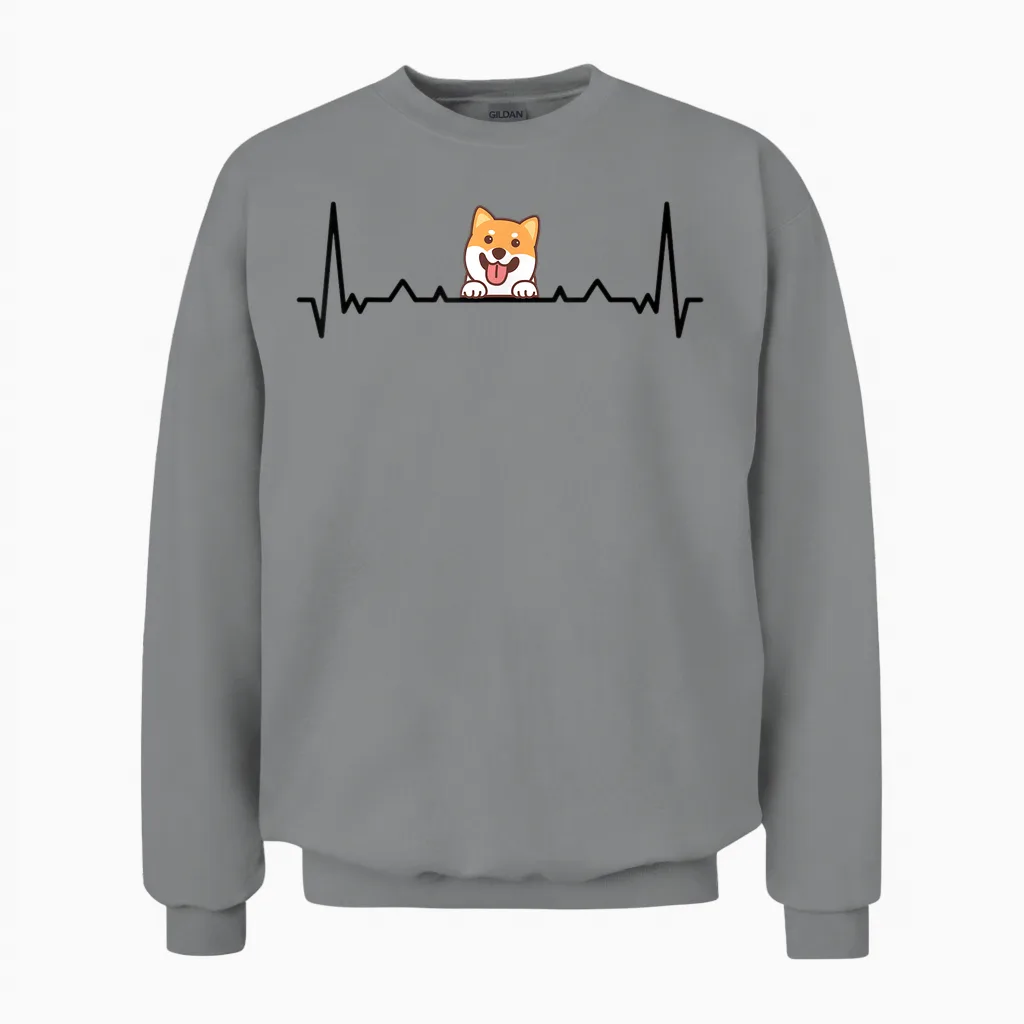 Shiba Inu Heartbeat Funny Shiba Inu Owner for Dog Lovers Unisex Sweatshirt in Sport Grey