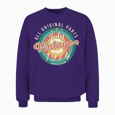 Vintage 1974 July Unisex Sweatshirt - Purple