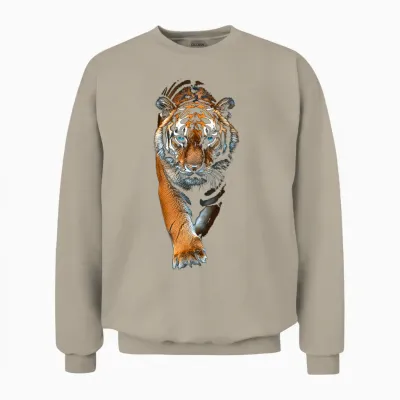 Tiger Animal Graphic Blue Eyes Illustration Tiger T-Shirt, Black Unisex Sweatshirt - Sand