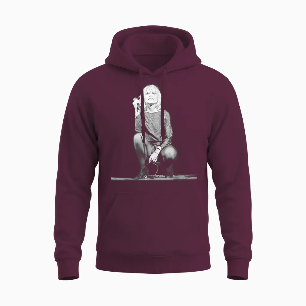 Debbie Harry Singer of Blondie on Stage by Virginia Turbett Unisex Hoodie in Maroon