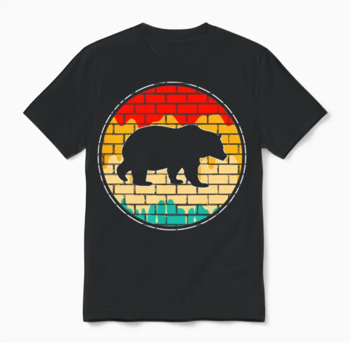 Bear Retro Wildlife Gift Unisex T-Shirt in Black