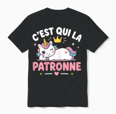 Blague Licorne Humour Patron Fille C'est Qui La Patronne Unisex T-Shirt - Black