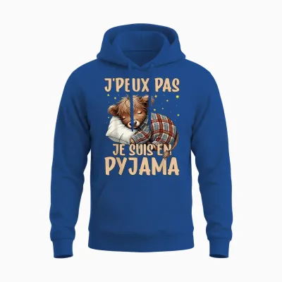 J'peux Pas Je Suis En Pyjama, Highland Cow Nightgown Unisex Hoodie - Royal
